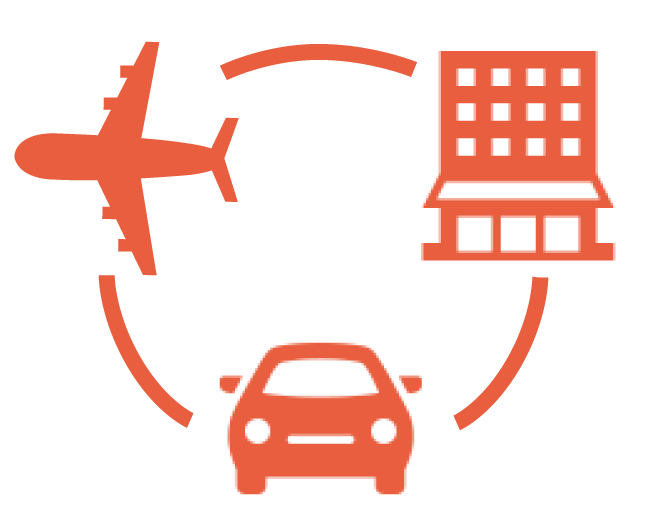 飛行機とホテルとアクティビティの組み合わせアイコン