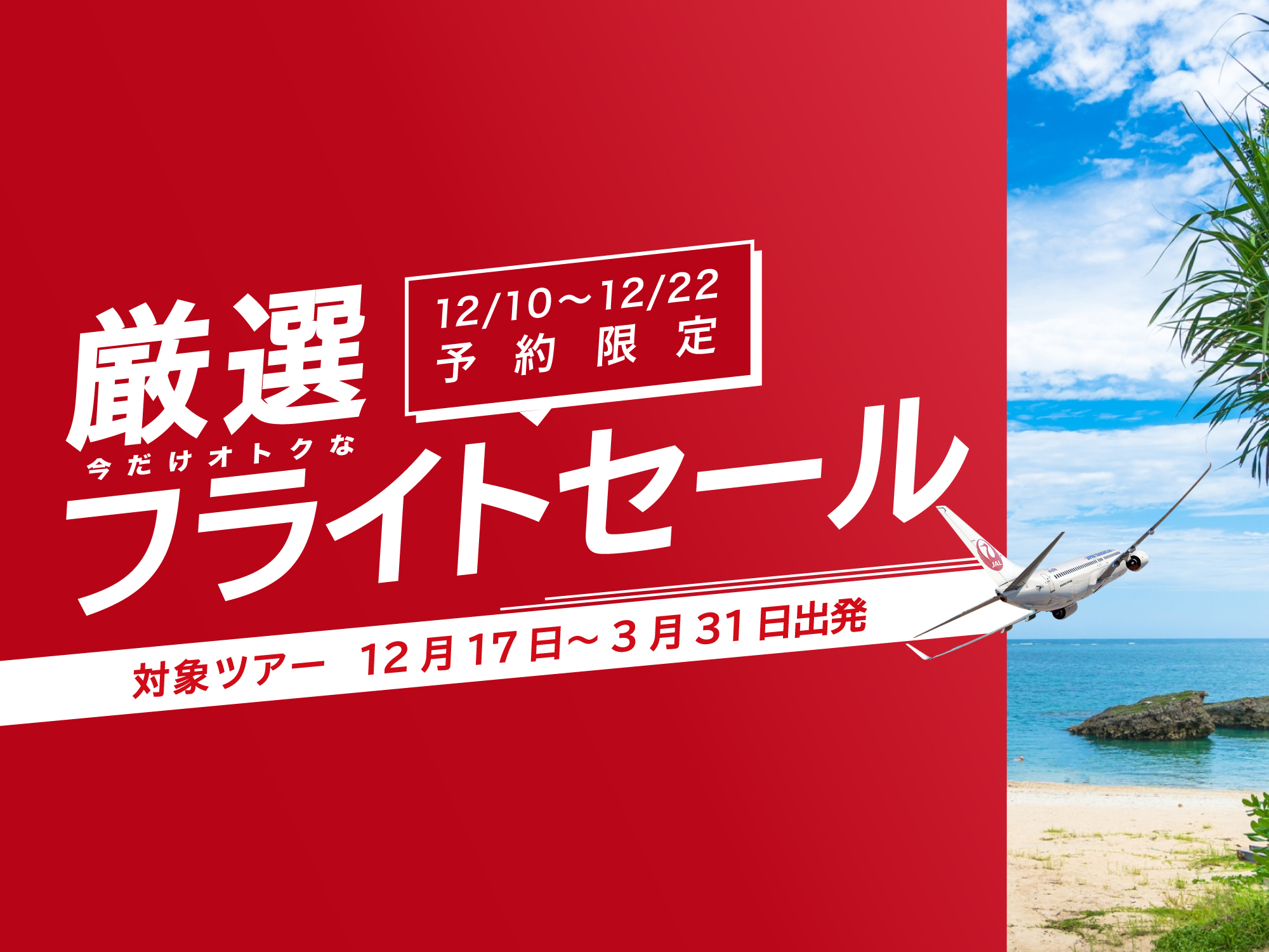 ☆本日終了！２日間限定セール中！玉網　② 12/10〜12/22予約限定 厳選フライトセール 国内旅行 東京発｜【公式